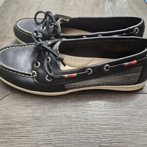 Sperry Women's Boat Shoes Black with Rainbow Detail Size 8